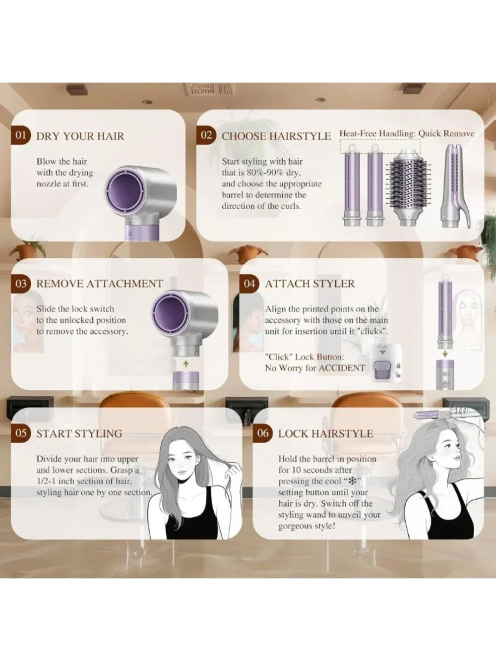 5-in-1 Hair Multi-Styler & Dryer, 1500W, Negative Ionic Technology for